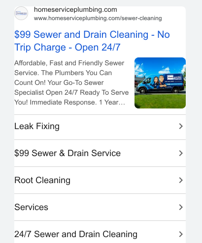 Home Service Plumbing $99 ad