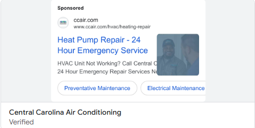 Central Carolina Air HVAC ad