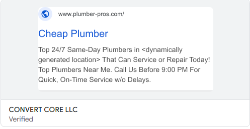 Plumber Pros cheap plumber templated ad