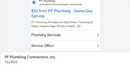 PF Plumbing $59 same-day ad